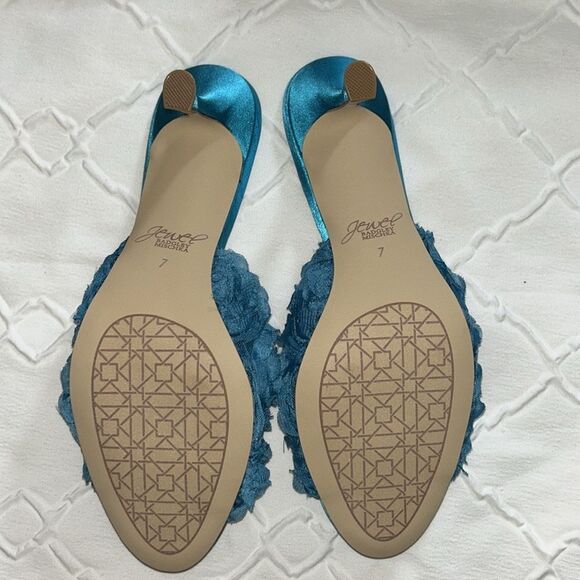 Badgley Mischa  Blue Satin Slip-on Kitten Heel Sandals(Size 5) - Picture 5 of 8